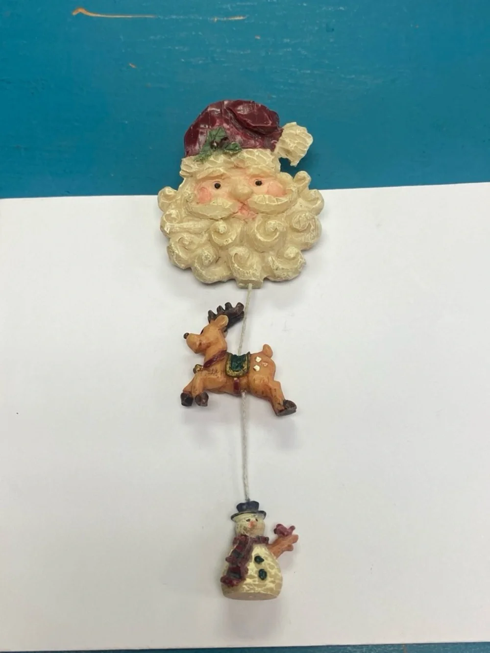 Vintage brooch Festive Santa, Reindeer & Snowman Hanging - Cream, Red, Brown